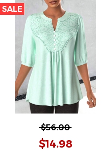 Light Green Lace 3/4 Sleeve Split Neck Blouse