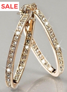 Gold Rhinestone Design Circle Detail Earrings