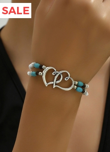 Mint Green Heart Alloy Beaded Bracelet