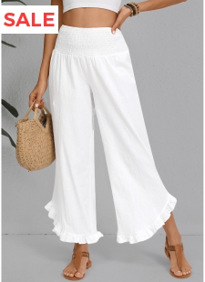 Wide Leg Elastic Waist White High Waisted Pants