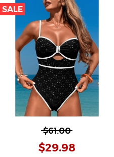 Contrast Binding Cut Out Black One Piece Swimwear