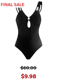 Lace Patchwork Black Metal Ring Detail One Piece Swimwear