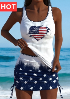 American Flag Mid Waisted Navy Tankini Set