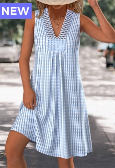 Light Blue Short A Line Sleeveless V Neck Dress