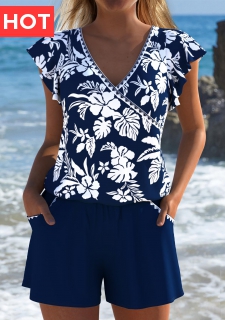 Floral Print Navy One Piece Swimwear