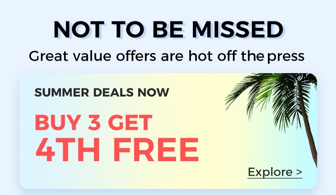 Dive into our summer savings with an amazing deal! When you buy three items, you’ll receive the fourth one absolutely free. It’s the perfect opportunity to stock up on your favorite styles for the sunny days ahead.