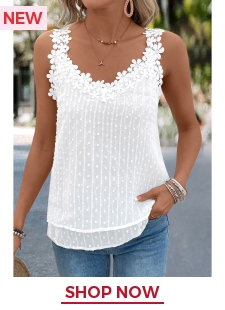 White Embroidery Sleeveless V Neck Tank Top
