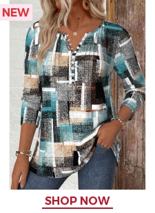 Multi Color Geometric Print Long Sleeve T Shirt