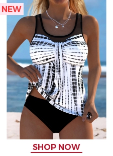 Tie Dye Print Black Tankini Top