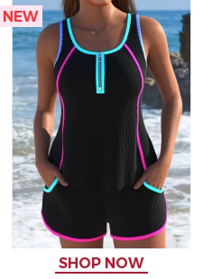 Mid Waisted Pocket Black Tankini Set