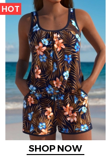 Floral Print Dark Coffee One Piece Swimwear