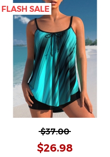 Bowknot Stripe Print Cyan Tankini Top