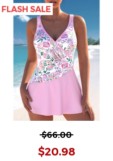 Surplice Floral Print Light Pink One Piece Swimdress