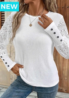 White Patchwork Long Sleeve Round Neck T Shirt