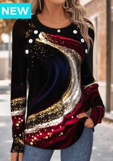Multi Color Tummy Coverage Ombre Long Sleeve T Shirt