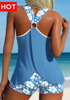 Circular Ring Mid Waisted Floral Print Tankini Set