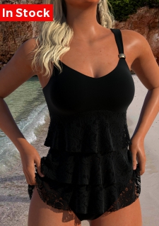 Lace Black V Neck Tankini Set