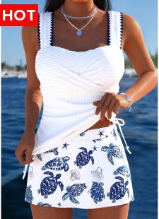 Tummy Coverage White Marine Life Print Tankini Set