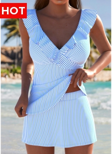 High Waisted Striped Blue Tankini Set