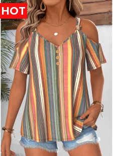 Multi Color Striped Twist Short Sleeve T Shirt
