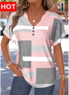 Light Pink Geometric Print Tummy Coverage T Shirt
