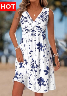 White Tummy Coverage Leaf Print Short Sleeveless Dress